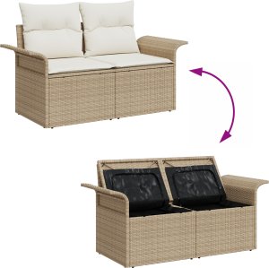 vidaXL 6 Elementowy Zestaw Sofy Ogrodowej z Poduszkami Beżowy Polirattan Akacja 2