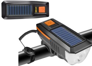 Lampka rowerowa przednia led z klaksonem sygnałem solarna na kierownicę 11