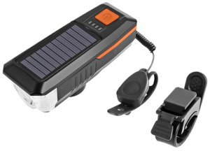 Lampka rowerowa przednia led z klaksonem sygnałem solarna na kierownicę 9