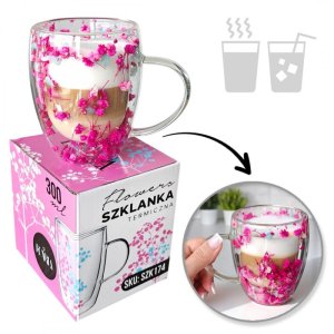 Szklanka termiczna z kwiatami w środku, gipsówka hortensje róż 300 ml 1szt SZK174 1