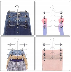 Wieszaki na spodnie i spódnice z klipsami, zestaw 3 oszczędzających miejsce 4-poziomowych metalowych wieszaków na spodnie, z 8 r 3