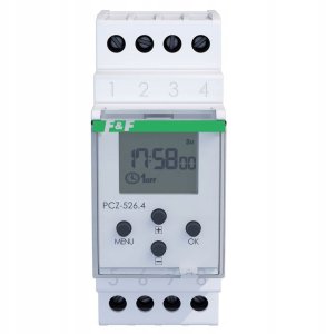 Zegar sterujący programowalny astronomiczny F&F PCZ-526.4 2x16A 2NO/NC 24-264V AC/DC dwukanałowy z przerwą nocną programowalny przez NFC ANDROID i iOS na szynę DIN 3
