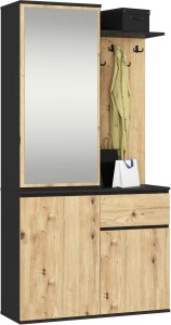 Szafa do przedpokoju z lustrem ENTRO 95 cm duża garderoba wieszaki - czarna artisan 1