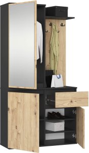 Szafa do przedpokoju z lustrem ENTRO 95 cm duża garderoba wieszaki - czarna artisan 2
