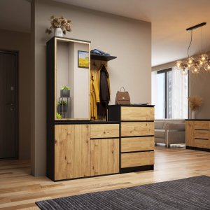 Szafa do przedpokoju z lustrem ENTRO 95 cm duża garderoba wieszaki - czarna artisan 6