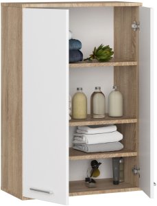 Szafka wisząca łazienkowa FIN 64 cm 2 drzwi 4 półki pojemna - sonoma biała 2