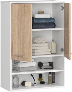 Szafka wisząca łazienkowa FIN 64 cm 2 drzwi 4 półki otwarta - biała sonoma 2