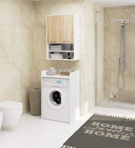 Szafka wisząca łazienkowa FIN 64 cm 2 drzwi 4 półki otwarta - biała sonoma 4