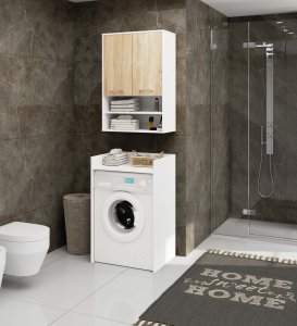 Szafka wisząca łazienkowa FIN 64 cm 2 drzwi 4 półki otwarta - biała sonoma 5