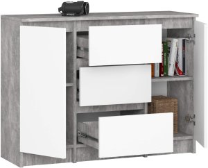 Komoda do salonu 101 cm 2 drzwi 3 szuflady 4 półki pojemna - beton biała 2