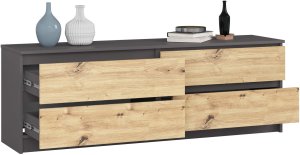 Komoda K 160 cm niska 4 szuflady duża pojemna - grafit szary dąb artisan 2