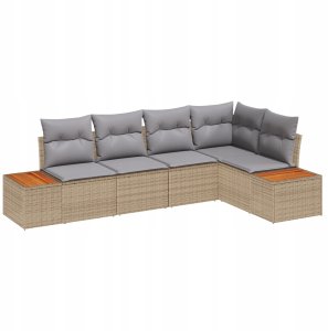 vidaXL 5-częściowy zestaw sof ogrodowych z poduszkami w beżowym poli rattan, 2-osobowa sofa ogrodowa z miejscem do przechowywania i poduszkami w beżowym poli rattan 2