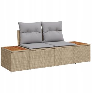 vidaXL 5-częściowy zestaw sof ogrodowych z poduszkami w beżowym poli rattan, 2-osobowa sofa ogrodowa z miejscem do przechowywania i poduszkami w beżowym poli rattan 4
