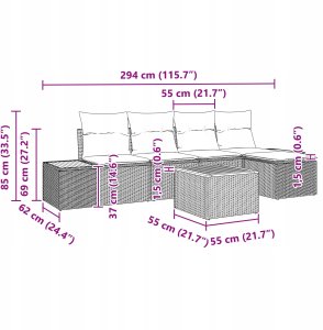Zestaw 6-częściowy sofy ogrodowej vidaXL z poduszkami czarny polirattan akacja, Sofa ogrodowa vidaXL dla 2 osób z miejscem na przechowywanie i poduszkami czarny polirattan 13