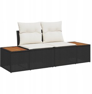 Zestaw 6-częściowy sofy ogrodowej vidaXL z poduszkami czarny polirattan akacja, Sofa ogrodowa vidaXL dla 2 osób z miejscem na przechowywanie i poduszkami czarny polirattan 4