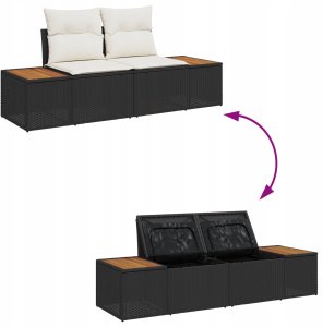 Zestaw 6-częściowy sofy ogrodowej vidaXL z poduszkami czarny polirattan akacja, Sofa ogrodowa vidaXL dla 2 osób z miejscem na przechowywanie i poduszkami czarny polirattan 10