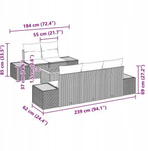 vidaXL estidln Zestaw Sofy Ogrodowej z Poduszkami Szary Polirattan Akacja 11