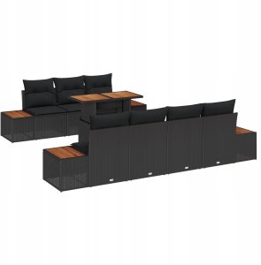 vidaXL Zestaw Sofy Ogrodowej 8-częściowy z Poduszkami Czarny Polirattan, Sofa Ogrodowa dla 2 osób z Przechowaniem i Poduszkami Czarny Polirattan 2