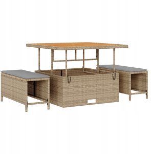 Zestaw Sof Ogrodowych vidaXL 12 Częściowy z Poduszkami Beżowy Poli Rattan Akacjowy, Sofa Ogrodowa vidaXL 2-osobowa z Przechowywaniem i Poduszkami Beżowy Poli Rattan, Zestaw Stołu i Krzeseł Ogrodowych vidaXL 3 Częściowy z Poduszkami Beżowy Poli Ra 4