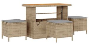 vidaXL Zestaw sofy ogrodowej 13-elementowy z poduszkami Beżowy Poli Rattan Akacja, Sofa ogrodowa 2-osobowa z funkcją przechowywania i poduszkami Beżowy Poli Rattan, Zestaw do jadalni ogrodowej 3-elementowy z poduszkami Beżowy Poli Rattan 14