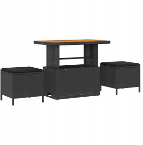 12 Częściowy Zestaw Sofy Ogrodowej z Poduszkami Czarny Polirattan Akacja, 2-osobowa Sofa Ogrodowa z Miejscem do Przechowywania i Poduszkami Czarna Polirattan, 3 Częściowy Zestaw Jadalny Ogrodowy z Poduszkami Czarny Polirattan Akacja 4