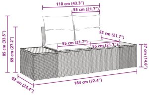 Sofa ogrodowa 2-osobowa vidaXL z poduszkami Czarny Polirattan 3