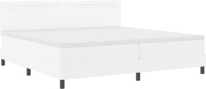 vidaXL Łóżko Box Spring z Materacem Białe 200x200 cm Sztuczna Skóra, Wezgłowie Prosty Design Czysta Biel 200 cm Sztuczna Skóra 2
