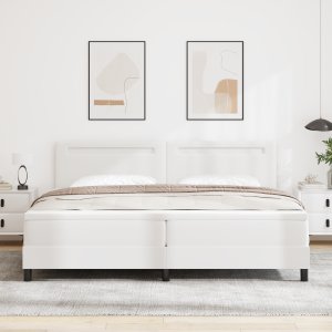 vidaXL Łóżko Box Spring z Materacem Białe 200x200 cm Sztuczna Skóra, Wezgłowie Prosty Design Czysta Biel 200 cm Sztuczna Skóra 3