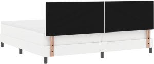 vidaXL Łóżko Box Spring z Materacem Białe 200x200 cm Sztuczna Skóra, Wezgłowie Prosty Design Czysta Biel 200 cm Sztuczna Skóra 5