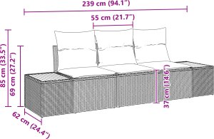 Zestaw sofy ogrodowej 3 częściowy z poduszkami Beżowy Poly Rattan Akacja, Sofa ogrodowa 2-osobowa z przechowalnią i poduszkami Beżowy Poly Rattan 3
