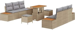 Zestaw 9-częściowy sofy ogrodowej z poduszkami beżowy poli rattan akacja 2