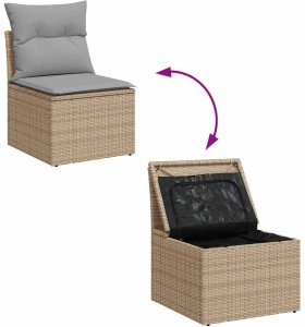 Zestaw 9-częściowy sofy ogrodowej z poduszkami beżowy poli rattan akacja 10