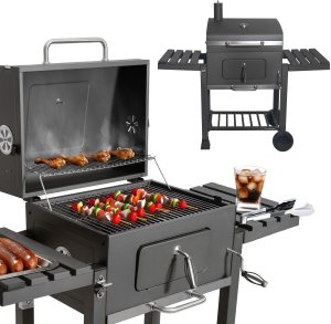 Duży grill węglowy ogrodowy ruszt z pokrywą popielnik termometr otwieracz 1