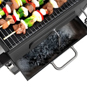 Duży grill węglowy ogrodowy ruszt z pokrywą popielnik termometr otwieracz 7