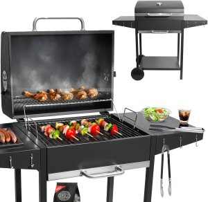 Duży grill węglowy ogrodowy ruszt z pokrywą szuflada na popiół termometr 1