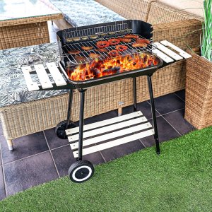 Grill węglowy ogrodowy na kółkach z 3 półkami 14