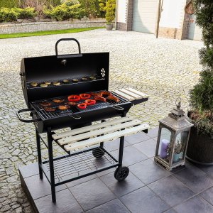 Bauerkraft Duży zamykany grill węglowy ogrodowy na kółkach z półkami i paleniskiem 2