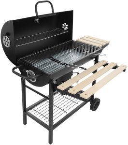 Bauerkraft Duży zamykany grill węglowy ogrodowy na kółkach z półkami i paleniskiem 4