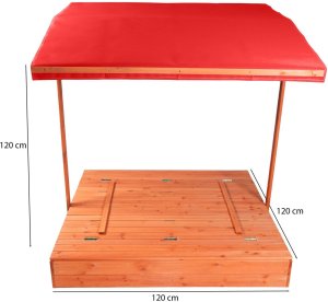 Bauerkraft Drewniana piaskownica ogrodowa z daszkiem zamykana z ławkami 120x120 czerwona 12