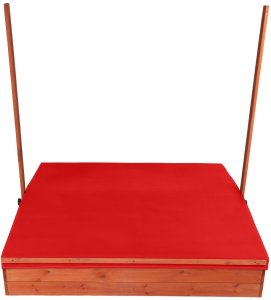 Bauerkraft Drewniana piaskownica ogrodowa z daszkiem zamykana z ławkami 120x120 czerwona 2