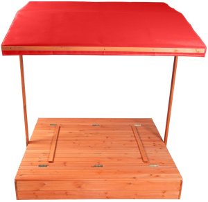 Bauerkraft Drewniana piaskownica ogrodowa z daszkiem zamykana z ławkami 120x120 czerwona 4