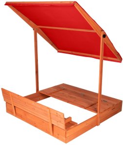 Bauerkraft Drewniana piaskownica ogrodowa z daszkiem zamykana z ławkami 120x120 czerwona 5