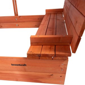 Bauerkraft Drewniana piaskownica ogrodowa z daszkiem zamykana z ławkami 120x120 czerwona 9