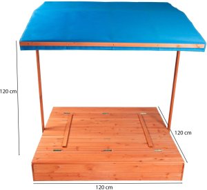 Bauerkraft Drewniana piaskownica ogrodowa z daszkiem zamykana z ławkami 120x120 niebieska 12