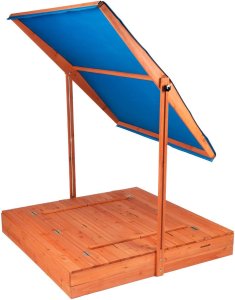 Bauerkraft Drewniana piaskownica ogrodowa z daszkiem zamykana z ławkami 120x120 niebieska 3