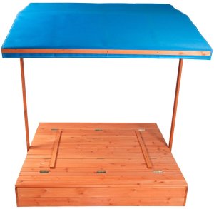 Bauerkraft Drewniana piaskownica ogrodowa z daszkiem zamykana z ławkami 120x120 niebieska 6