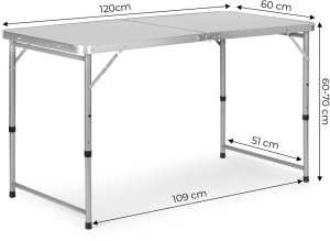 Stolik turystyczny stół składany ogrodowy walizka z uchwytem do przenoszenia i regulacją wysokości i zestawem 4 krzesełek 120x60x70 cm srebrny 15