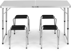 Stolik turystyczny stół składany ogrodowy walizka z uchwytem do przenoszenia i regulacją wysokości i zestawem 4 krzesełek 120x60x70 cm srebrny 5