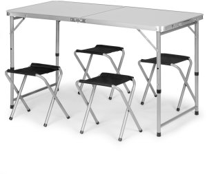 Stolik turystyczny stół składany ogrodowy walizka z uchwytem do przenoszenia i regulacją wysokości i zestawem 4 krzesełek 120x60x70 cm srebrny 6