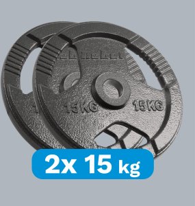 Obciążenie żeliwne olimpijskie zestaw 2x15kg, otwór 51mm, talerz z uchwytami, REBEL ACTIVE 6